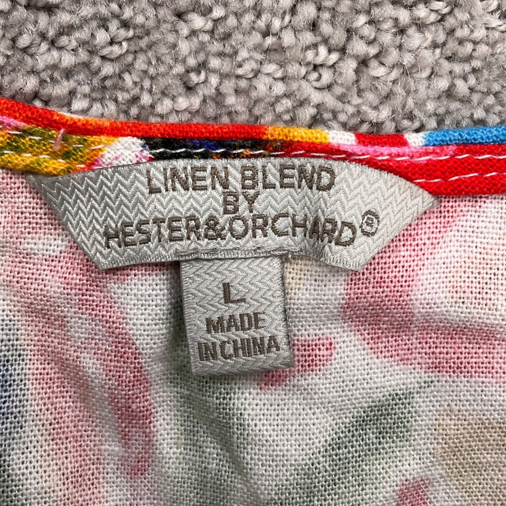 Hester & Orchard Tank Top Women L Red Floral Linen Blend Casual Beach Crop - Picture 5 of 10